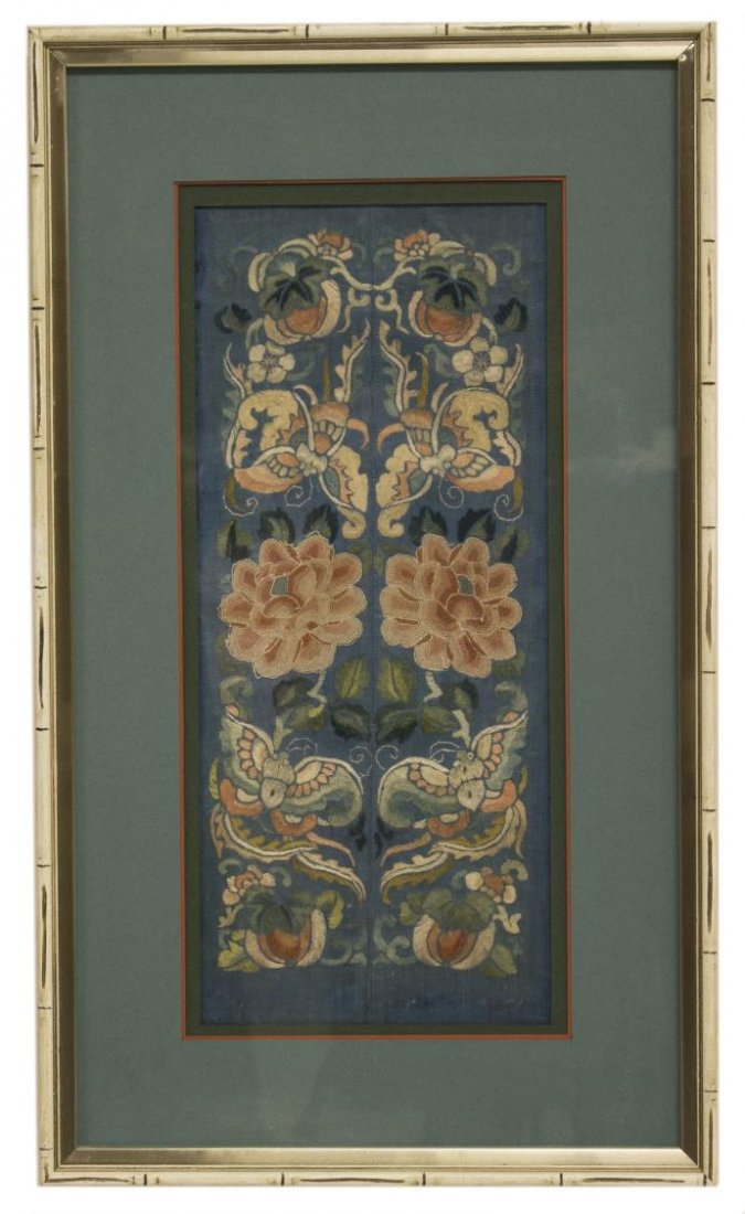 (2) FRAMED CHINESE EMBROIDERED FLORAL SILK PANELS (1 of 6)
