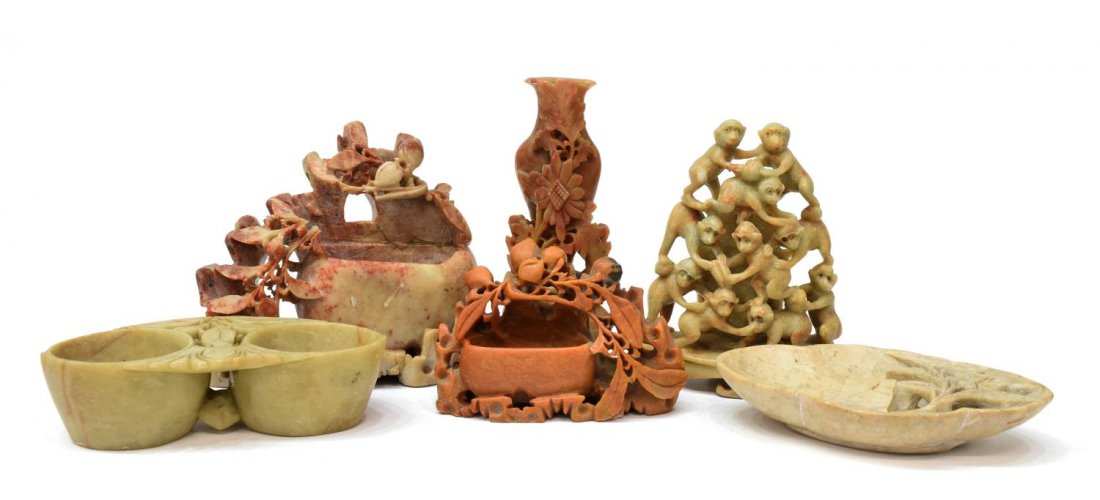 (6) CHINESE FIGURAL SOAPSTONE CARVINGS 20TH C. (1 of 7)