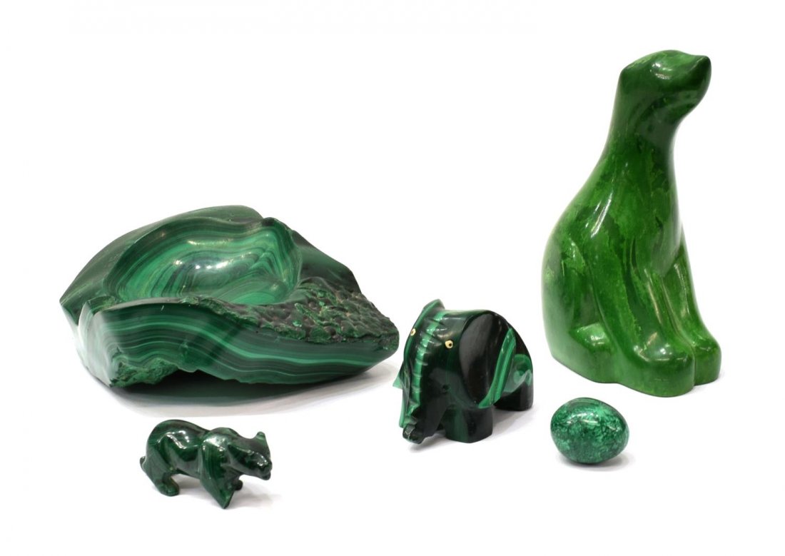 (5) COLLECTION CARVED MALACHITE FIGURINES & BOWL (1 of 9)