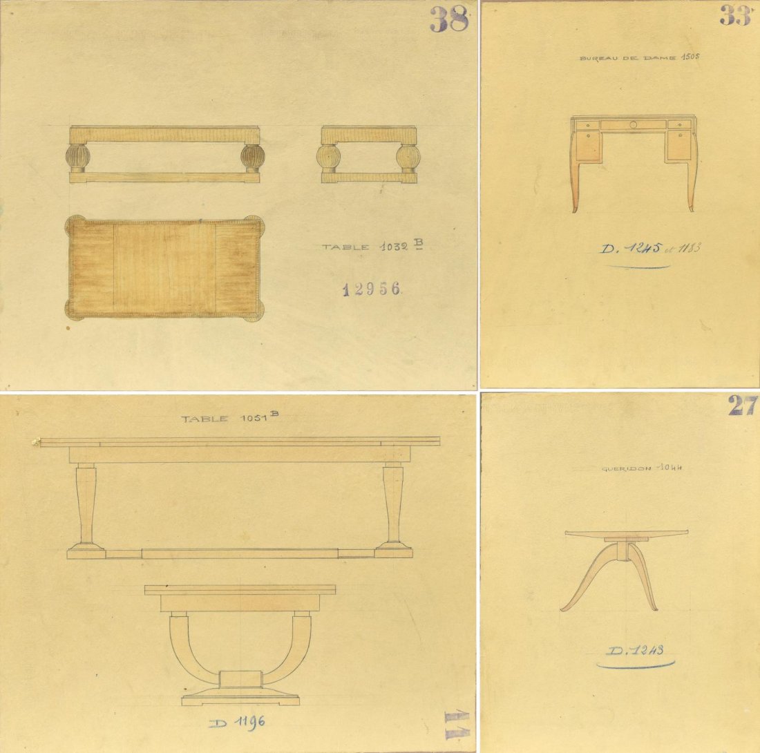 (4) FRENCH PENCIL ANTIQUE FURNITURE LINE DRAWINGS (1 of 9)