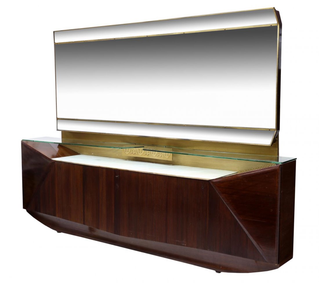 LARGE ITALIAN MID-CENTURY SIDEBOARD, PAOLO BUFFA: Large Italian mid-century modern sideboard with label of Consorzio Esposizione Mobili Cantu, a member of La Permanente Cantu, design attributed to Paolo Buffa (Italian, 1903-1970), a large rectangular