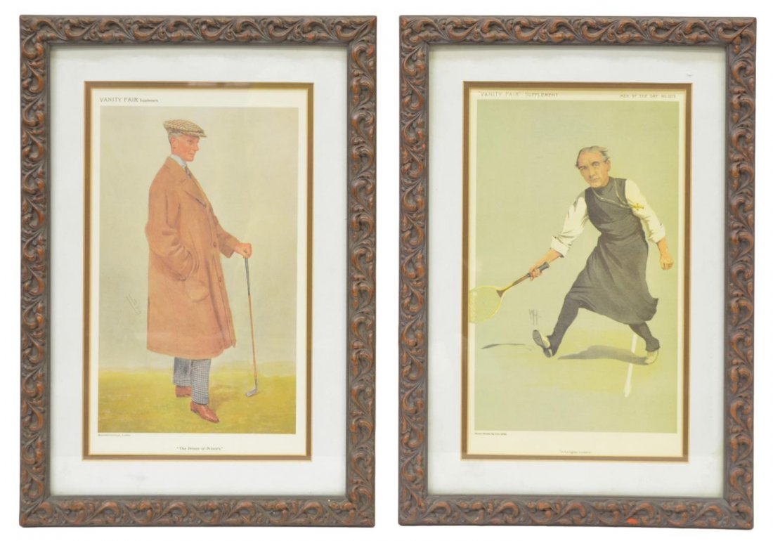 (2) FRAMED VANITY FAIR "MEN OF THE DAY" PRINTS: (lot of 2) Framed Vanity Fair prints, "Men of the Day", 2273, comprising: (1) "In his lighter moments" lithograph; and (1) "The Prince of Prince's", Hentschel-colortype; sight: 14.5"h, 8.5"w, overall: