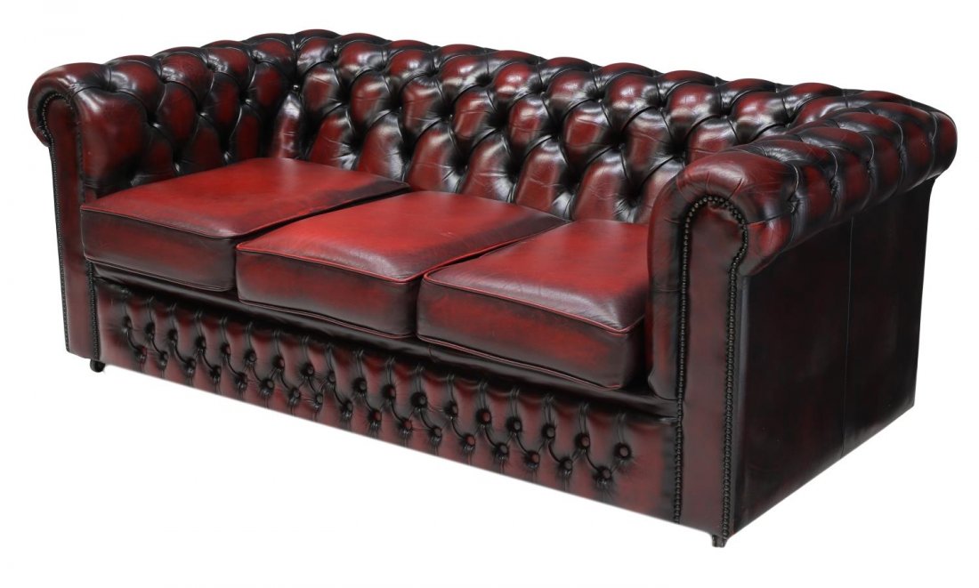 ENGLISH CHESTERFIELED OXBLOOD THREE-SEAT SOFA (1 of 3)