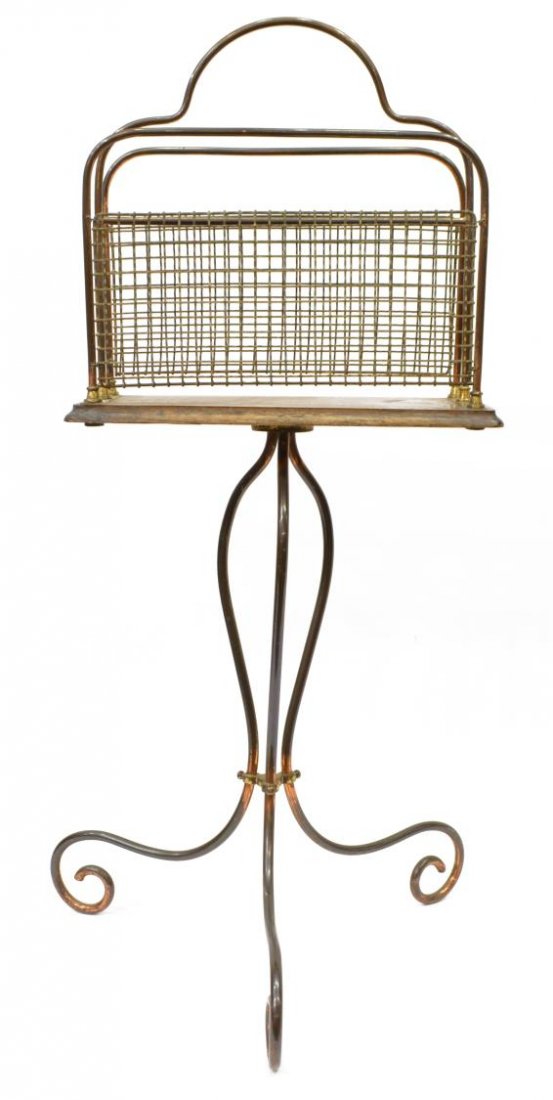 VICTORIAN OAK & BRASS STANDING MAGAZINE RACK (1 of 2)