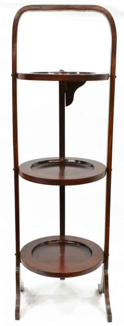 EDWARDIAN MAHOGANY THREE TIER FOLDING CAKE STAND (1 of 3)