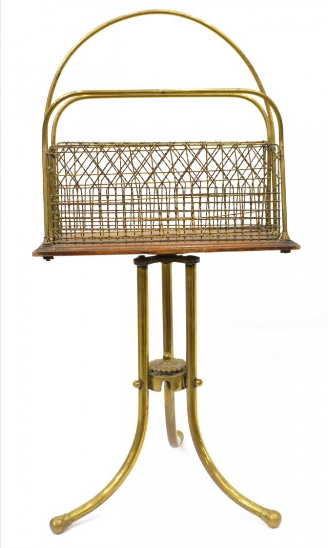 VICTORIAN OAK & BRASS STANDING MAGAZINE RACK (1 of 2)