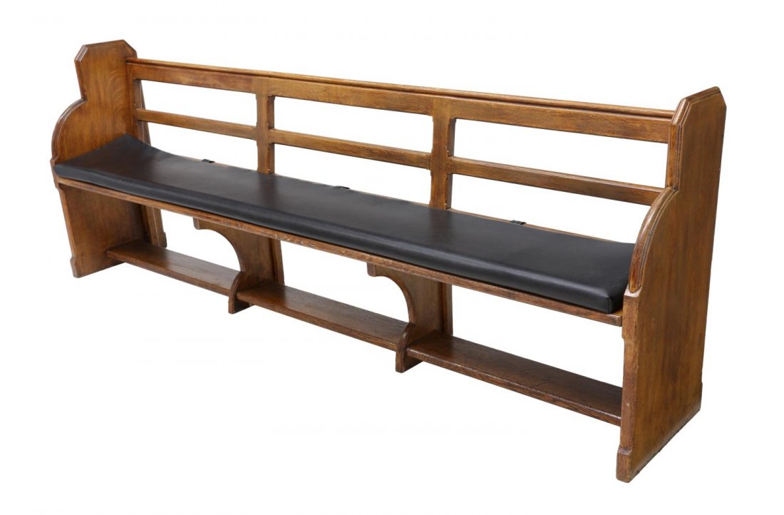 ENGLISH OAK CHURCH PEW, 96"L (1 of 4)