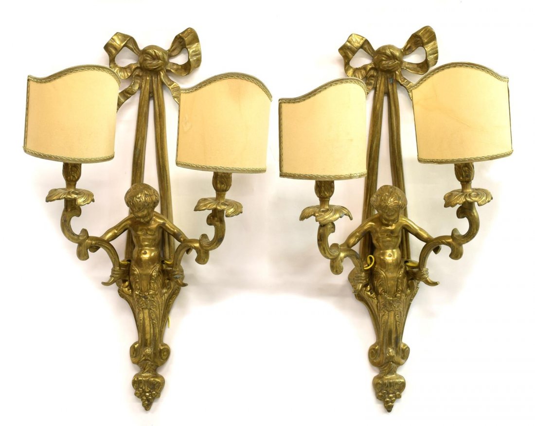 (2) FRENCH GILT BRONZE FIGURAL SCONCES, 19TH C (1 of 2)