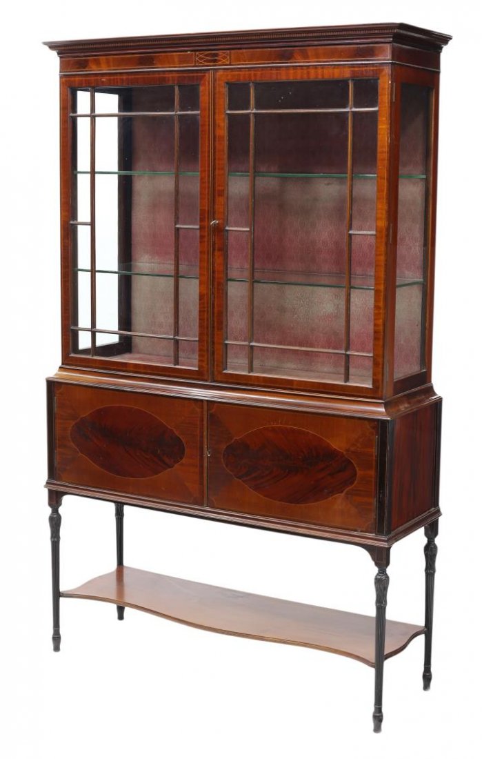 FINE SHERATON STYLE MAHOGANY DISPLAY CABINET (1 of 2)