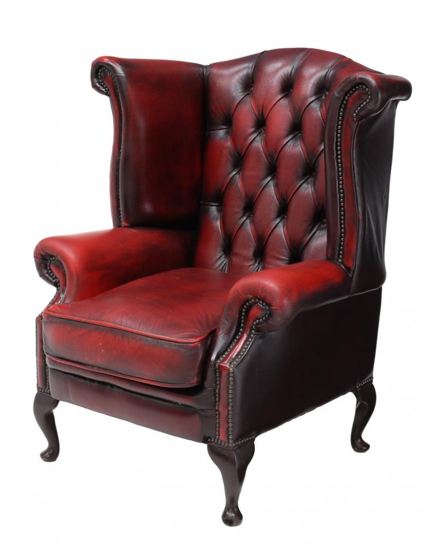 ENGLISH QUEEN ANNE STYLE OX-BLOOD LEATHER CHAIR (1 of 3)