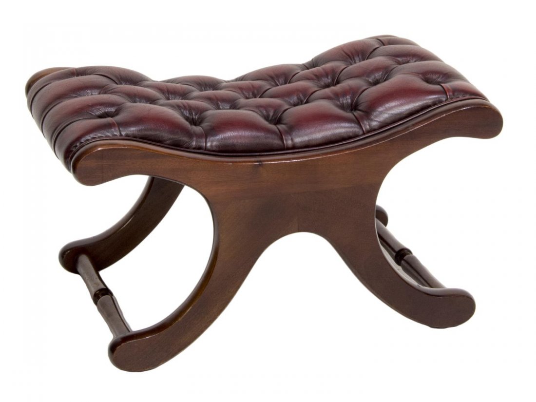 ENGLISH OXBLOOD LEATHER 'CAMPECHE' STOOL, 1970S (1 of 3)