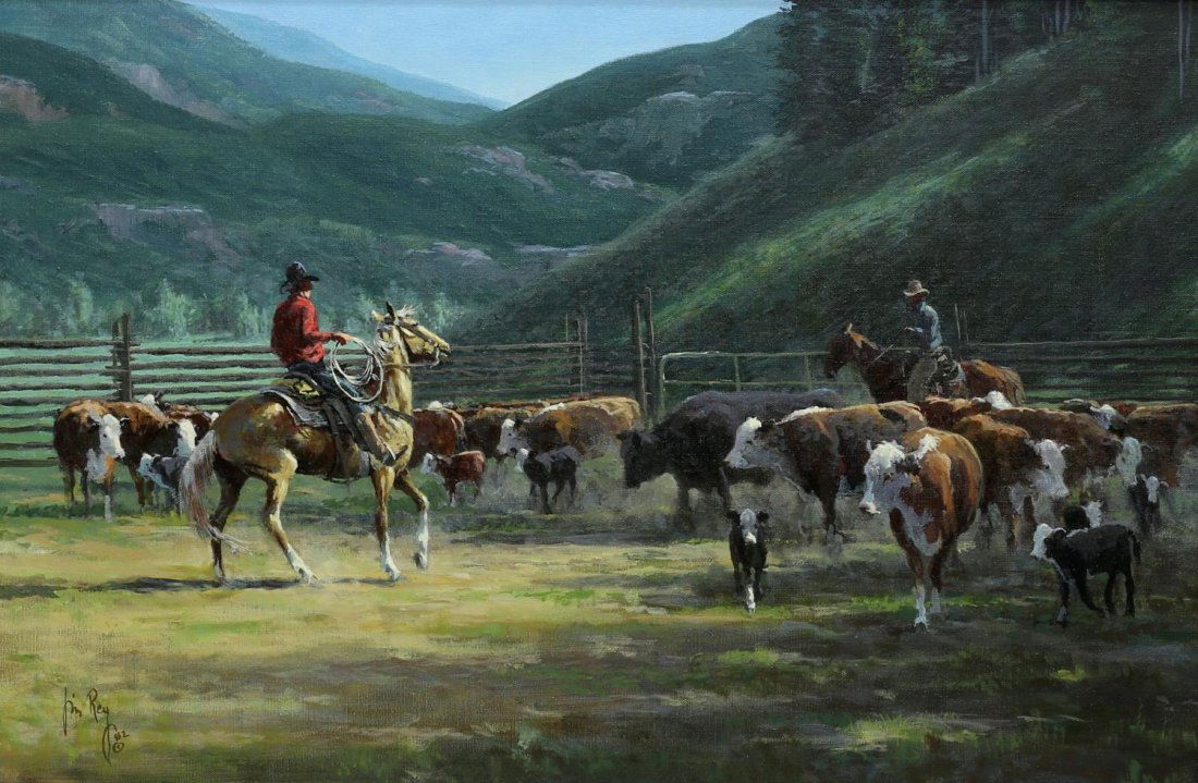 JIM REY (B. 1939) COLORADO CATTLE ROUNDUP PAINTING (1 of 5)