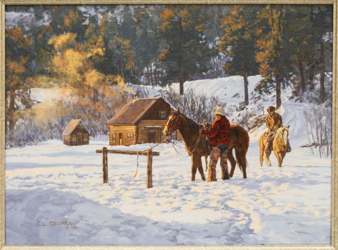 C.L. GOLDRICK (B. 1942) WESTERN OIL PAINTING (1 of 4)