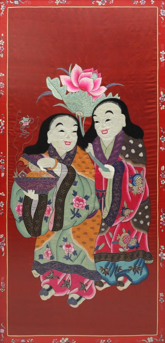 CHINESE FRAMED SILK EMBROIDERY, HAPPY CHILDREN (1 of 3)