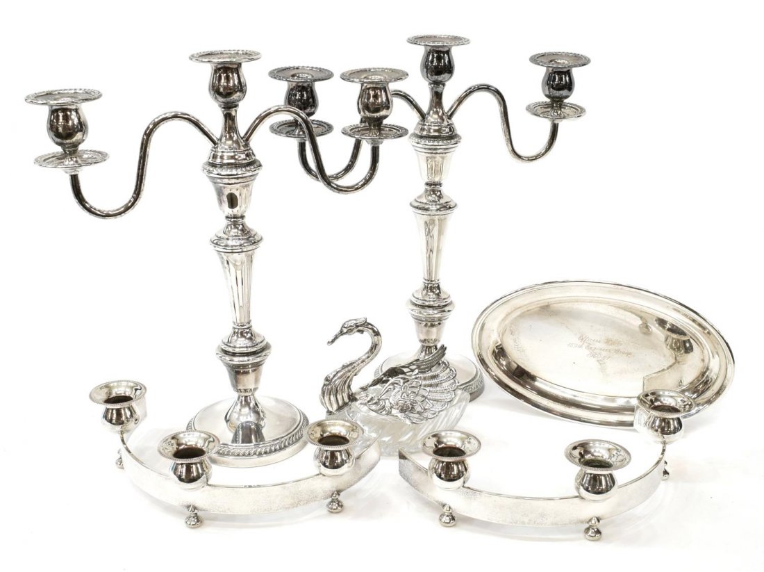COLLECTION SILVER PLATE CENTERPIECE & CANDELABRA (1 of 8)