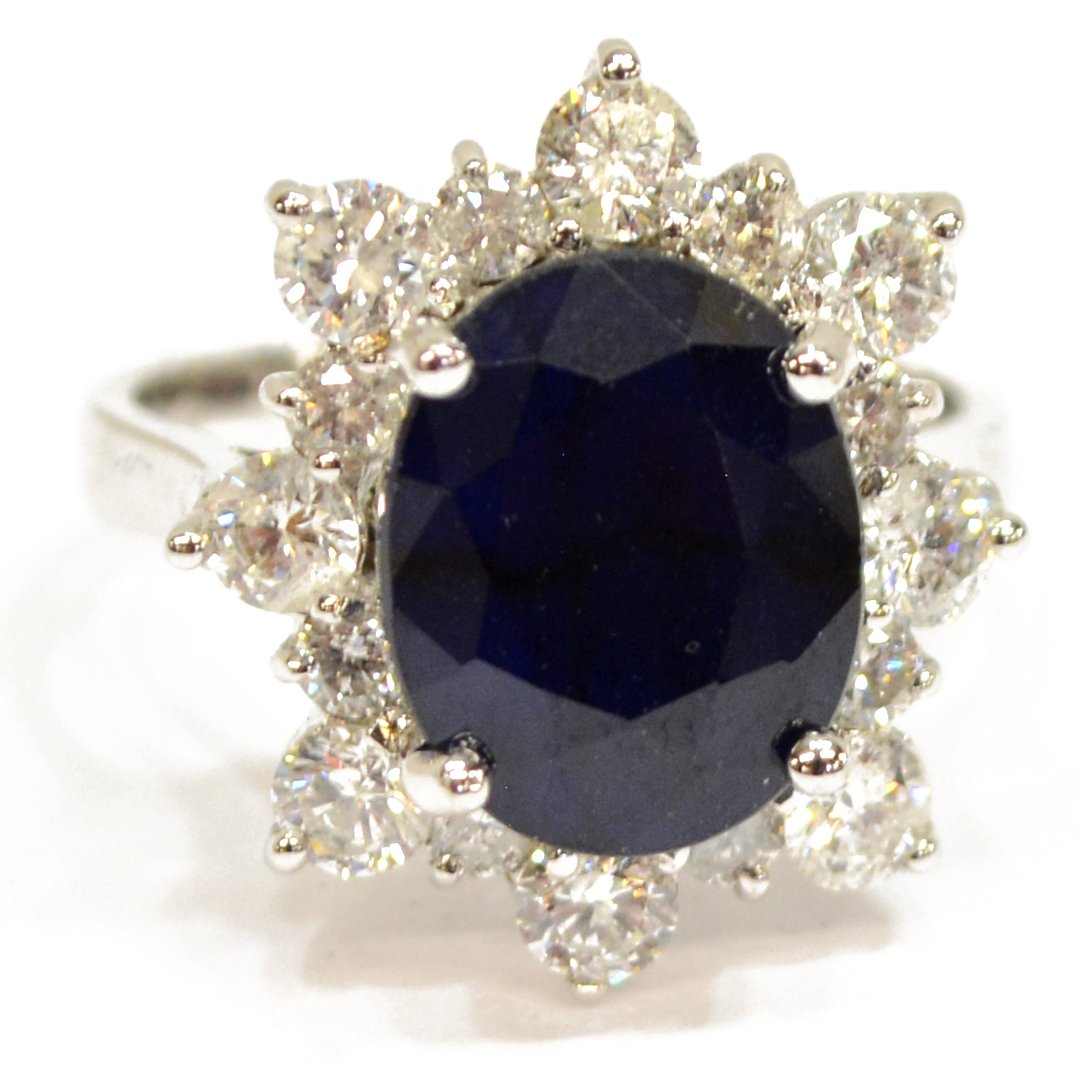 LADIES 14KT WHITE GOLD, SAPPHIRE & DIAMOND RING (1 of 3)