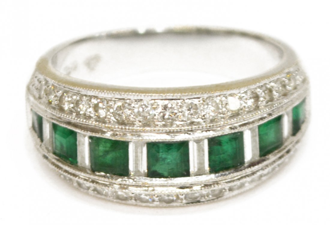 LADIES 14KT WHITE GOLD EMERALD & DIAMOND BAND (1 of 3)