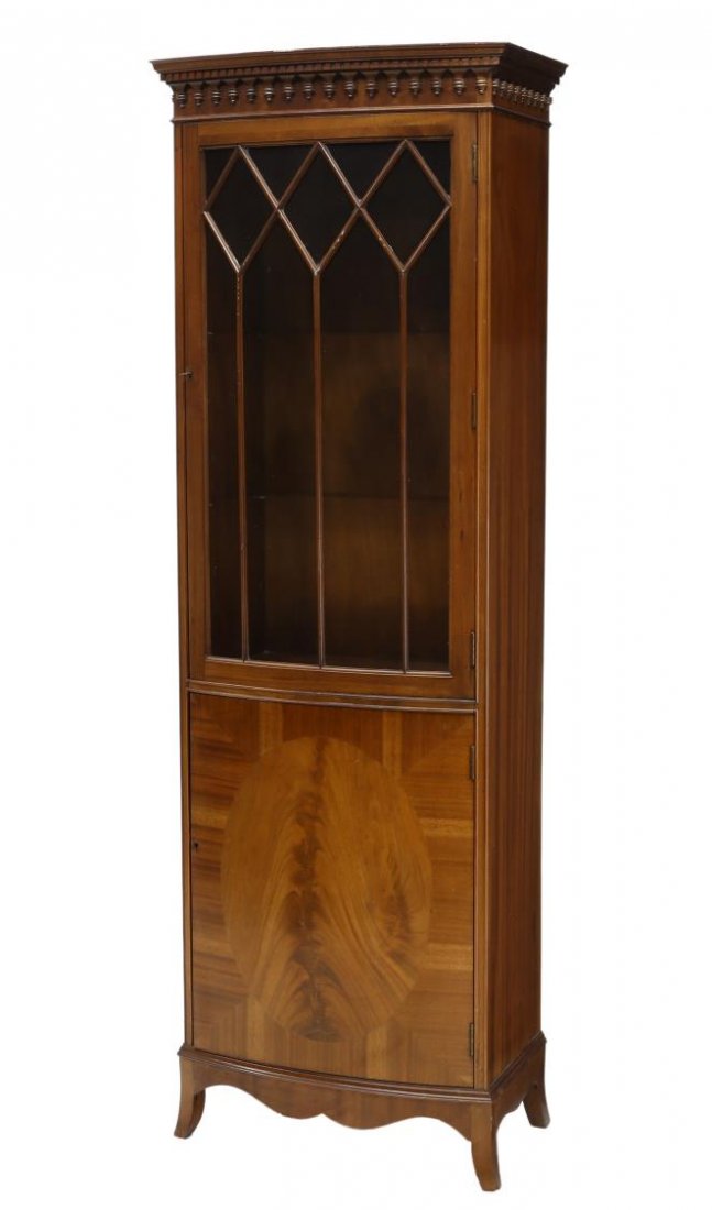 ENGLISH MAHOGANY BOW FRONT DISPLAY CABINET (1 of 4)