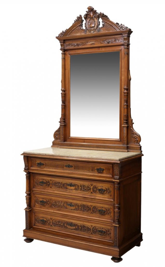 ITALIAN WALNUT MIRRORED MARBLE TOP COMMODE (1 of 4)