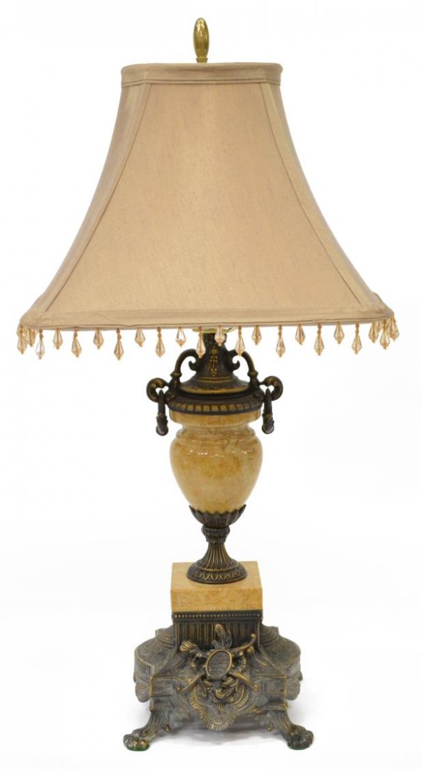 LOUIS XV STYLE BRASS & MARBLE TABLE LAMP W/SHADE (1 of 4)