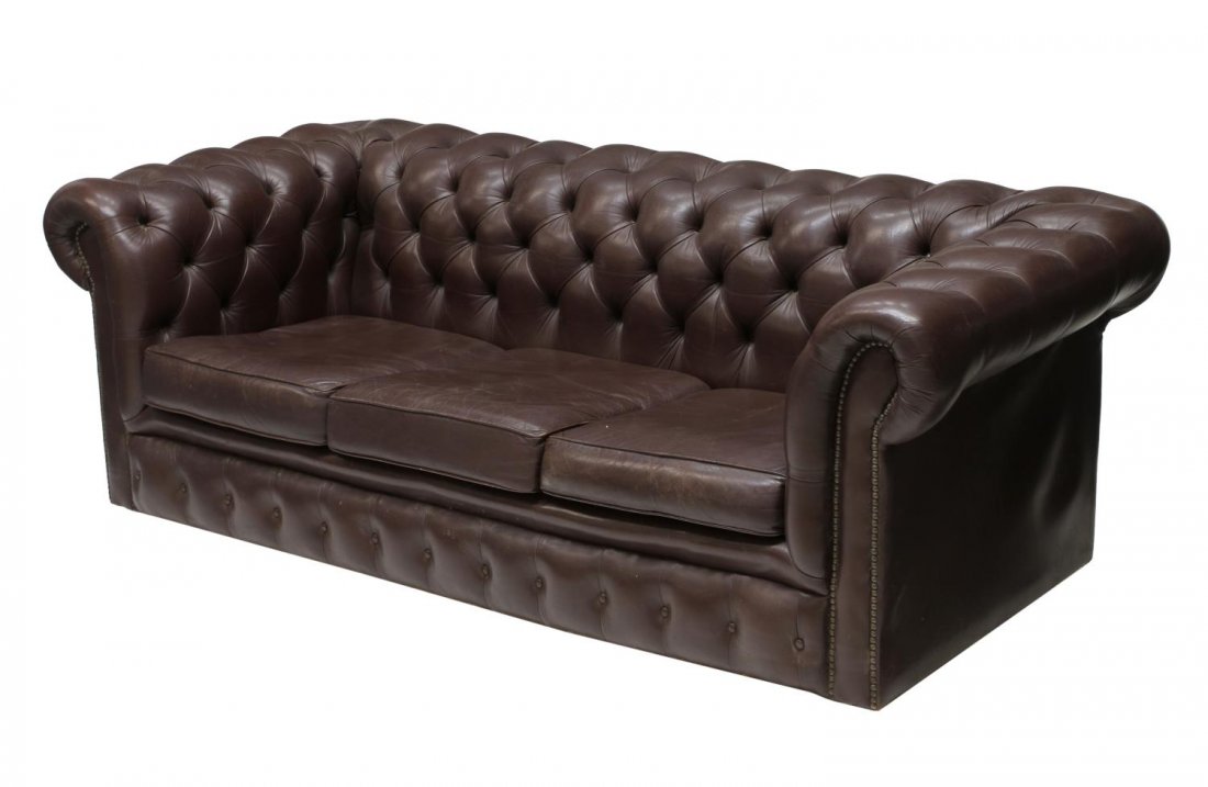 CHESTERFIELD TUFTED BROWN LEATHER SOFA (1 of 3)