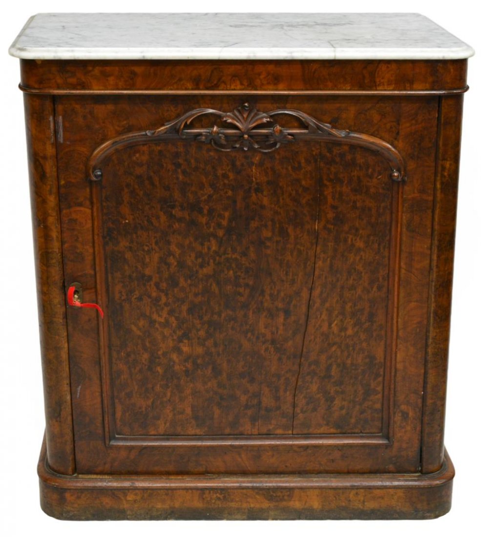 MAHOGANY MARBLE TOP CONSOLE, HIDDEN STORAGE (1 of 4)