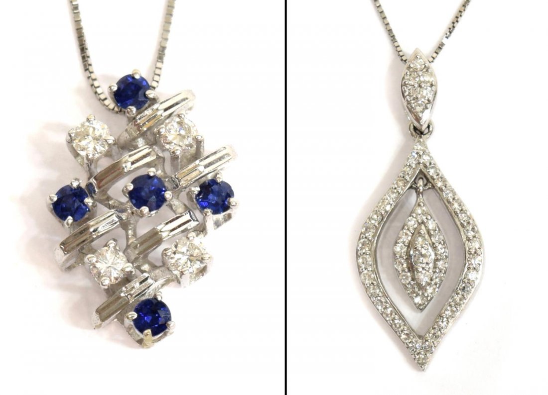 (2) LADIES 14KT GOLD DIAMOND & SAPPHIRE NECKLACES (1 of 6)