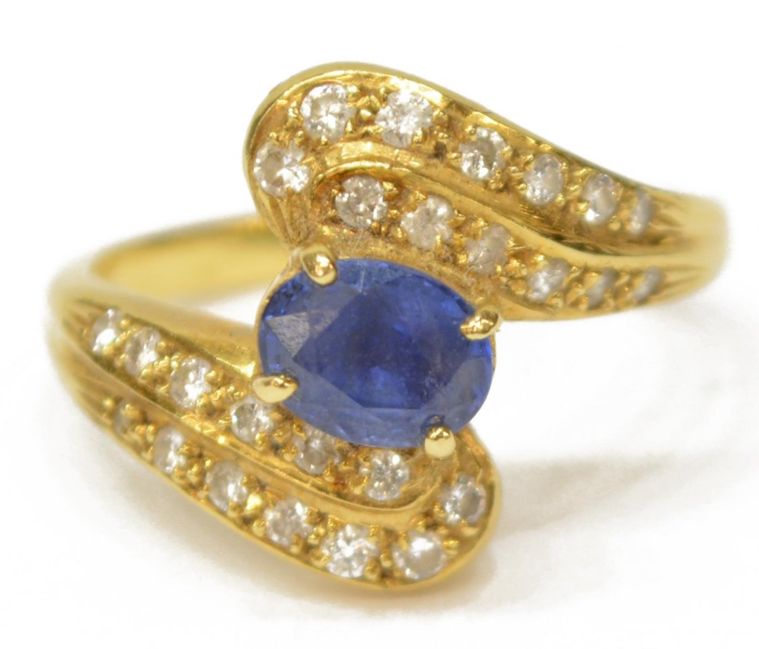 LADIES 18KT GOLD SAPPHIRE & DIAMOND COCKTAIL RING (1 of 3)
