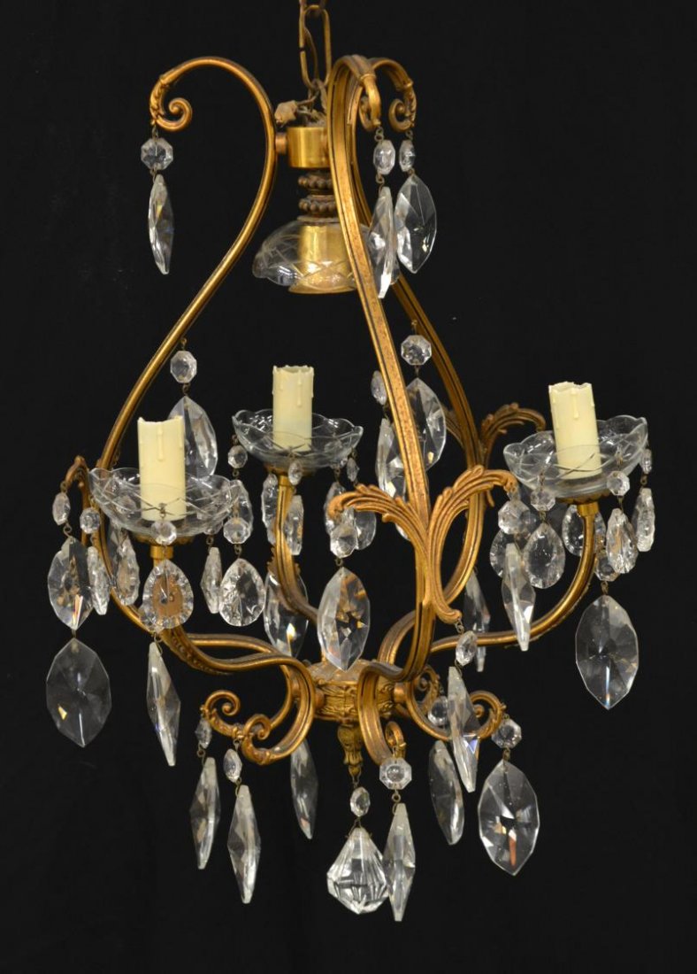 ITALIAN GILT METAL & CRYSTAL 4-LIGHT CHANDELIER (1 of 2)