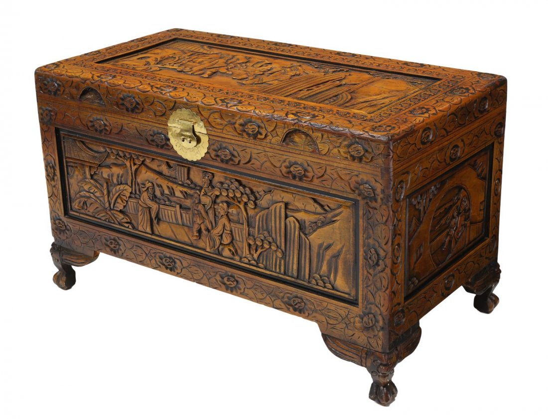 CHINESE FIGURAL CARVED CAMPHORWOOD TRUNK (1 of 4)
