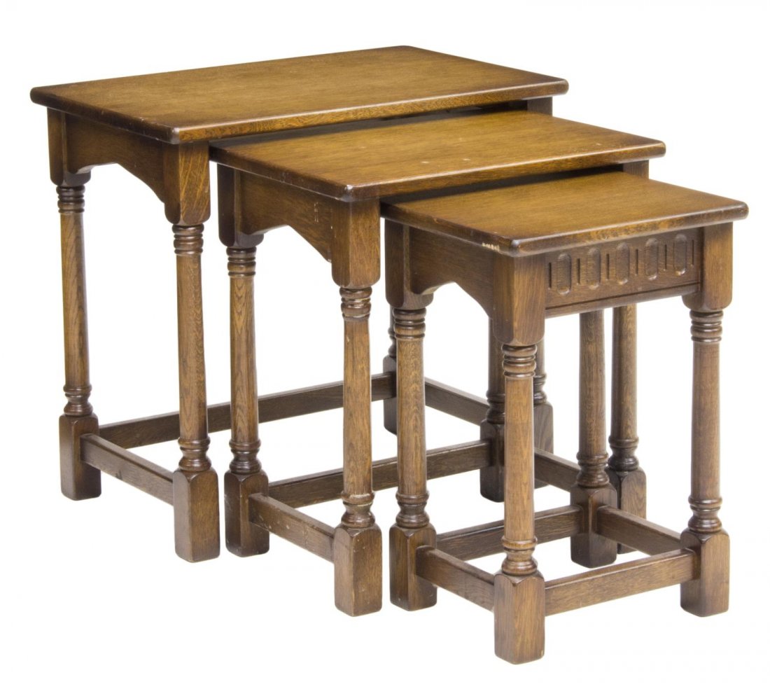 THREE OAK NESTING TABLES (1 of 5)