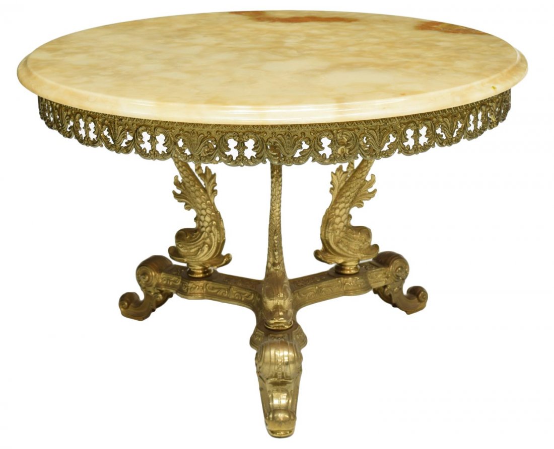 ENGLISH PARCEL GILT & VARIEGATED ONYX COFFEE TABLE (1 of 3)