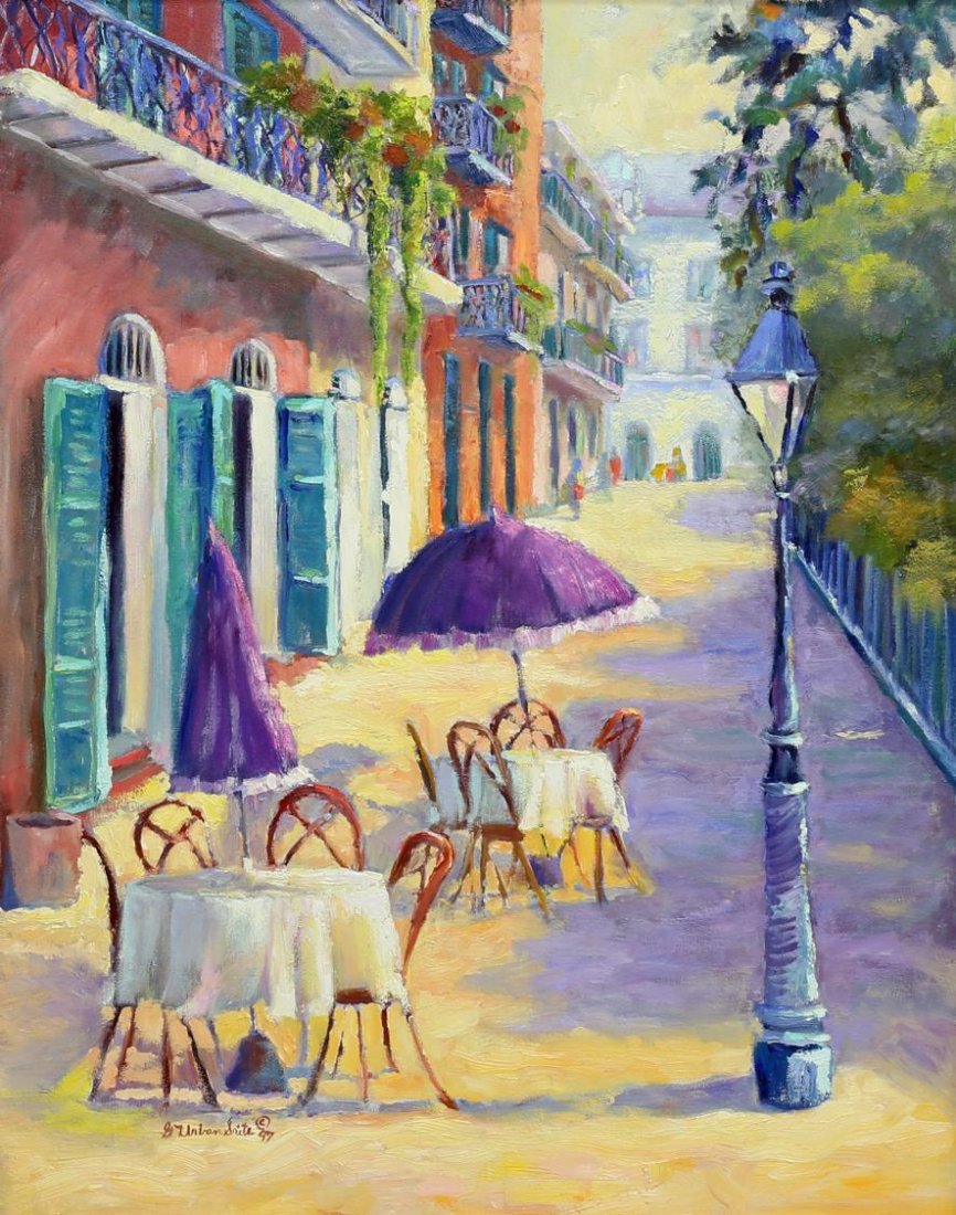 FRAMED ACRYLIC PAINTING CAFE TABLES ON CITY STREET (1 of 6)