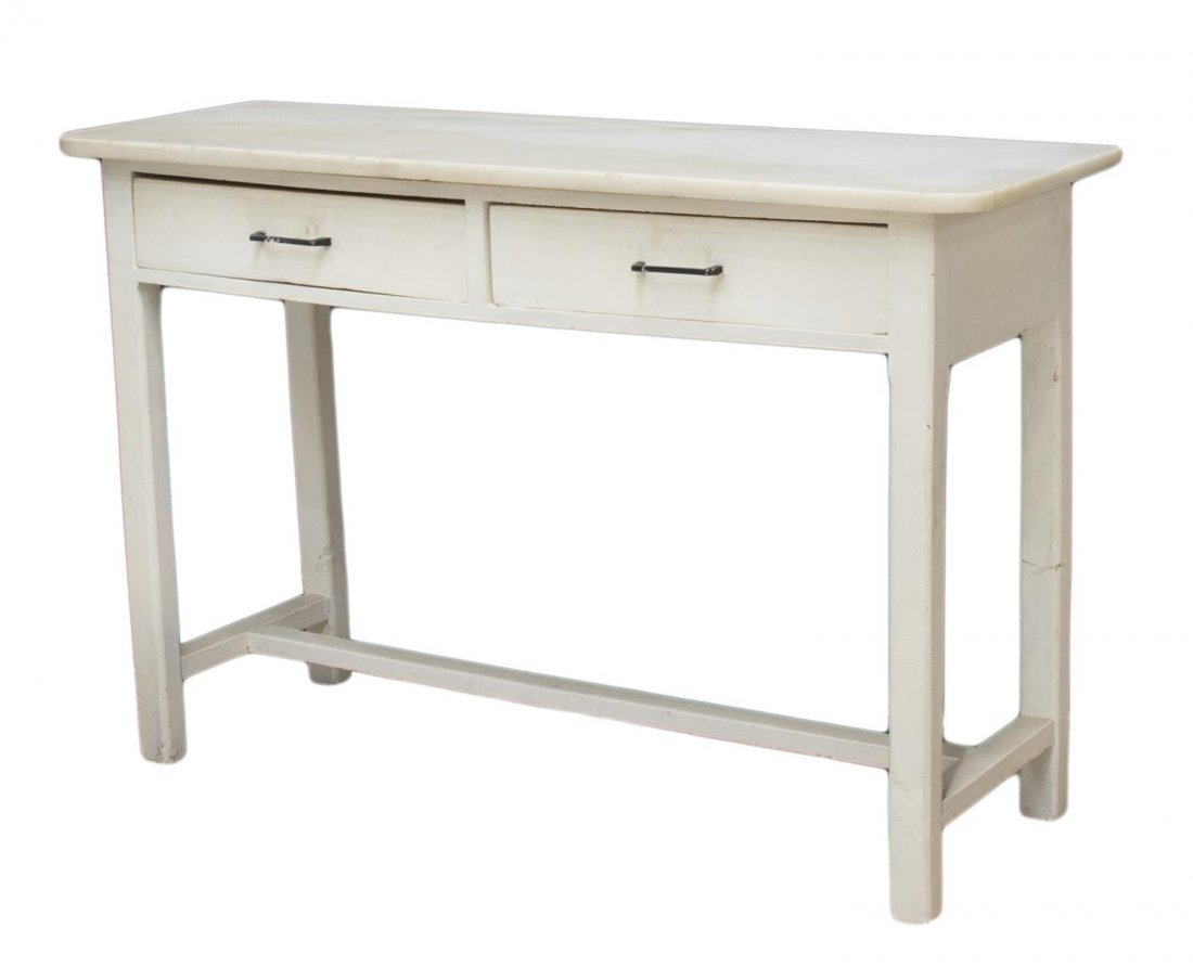 SPANISH WHITE MARBLE TOP PAINTED WORK TABLE (1 of 4)