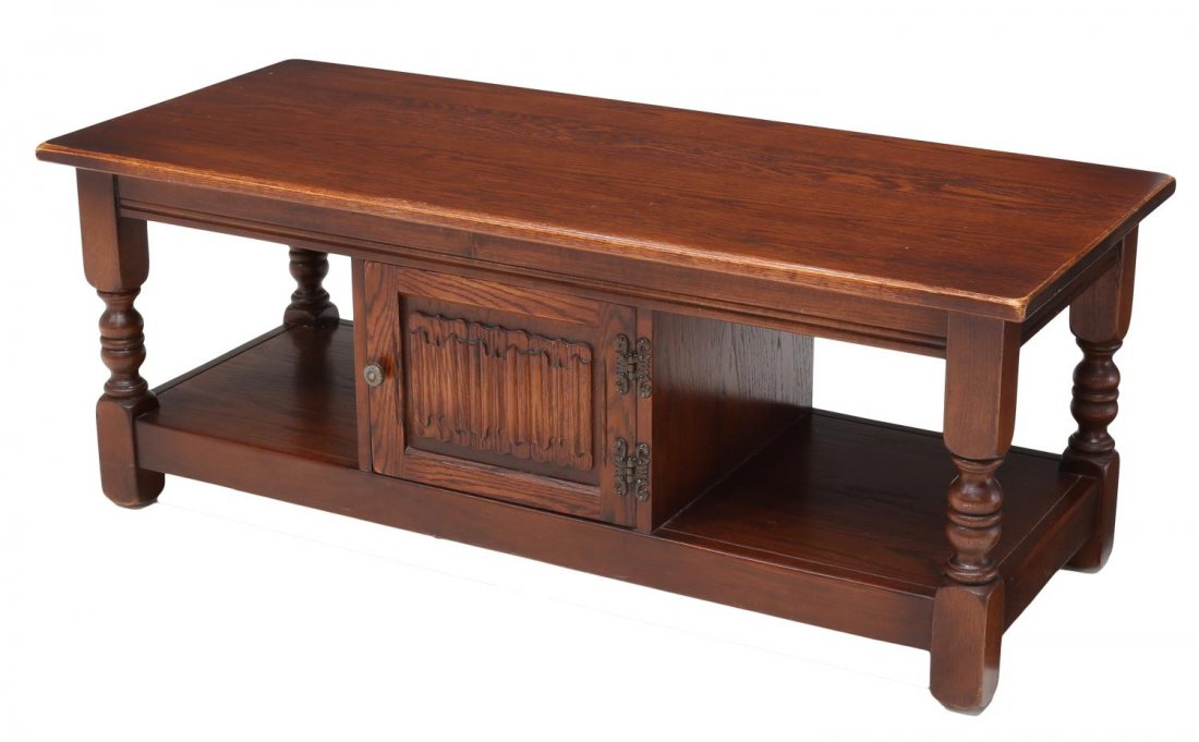 ENGLISH OAK COFFEE TABLE W/LINEN FOLD COMPARTMENT (1 of 1)
