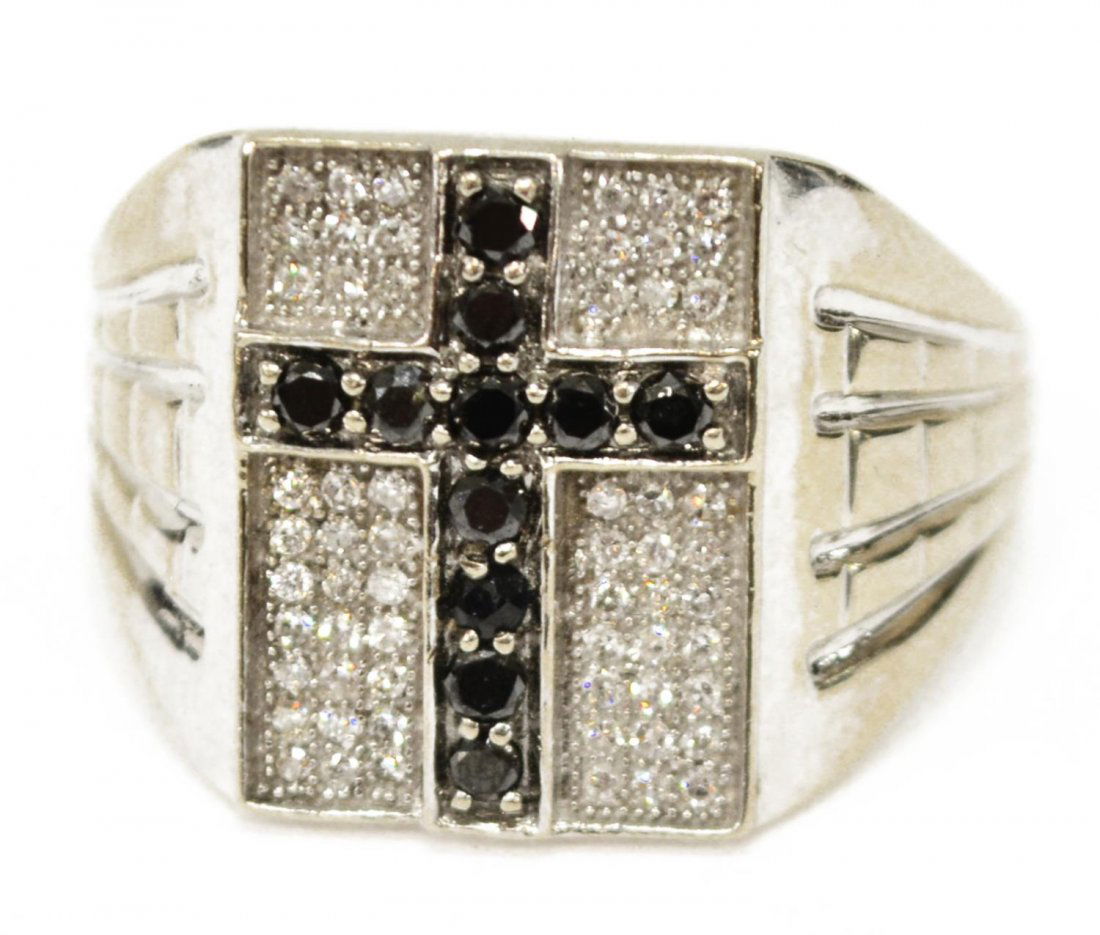 ESTATE GENTS 14KT WHITE GOLD DIAMOND CROSS RING (1 of 3)