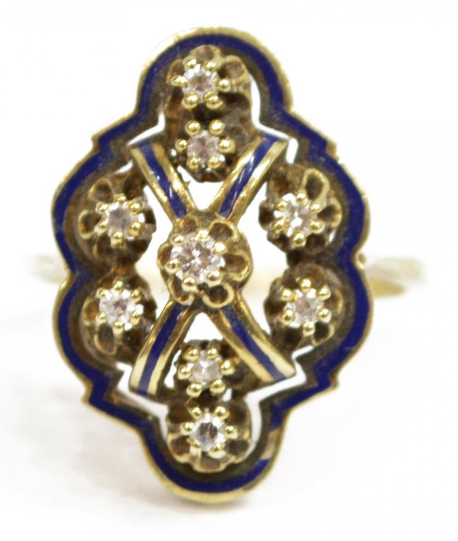 LADIES 14KT GOLD ENAMELED DIAMOND CLUSTER RING (1 of 3)