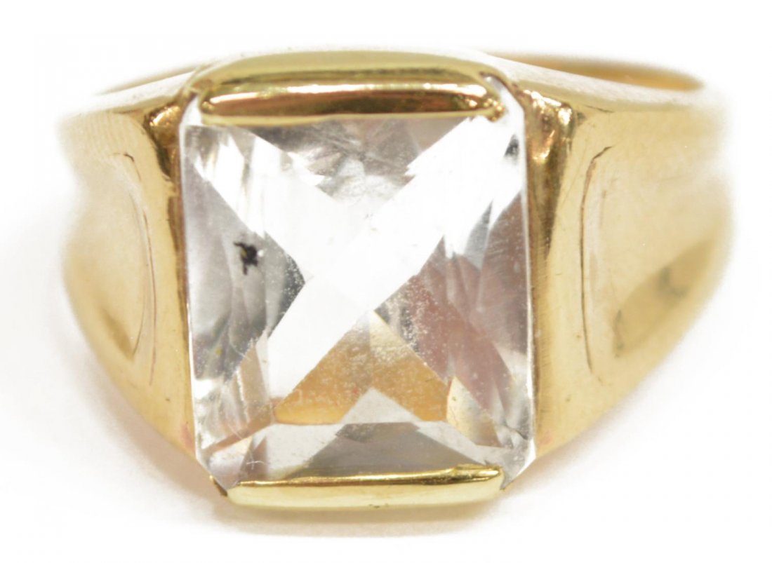 GENTS ESTATE 10KT YELLOW GOLD CLEAR QUARTZ RING (1 of 3)