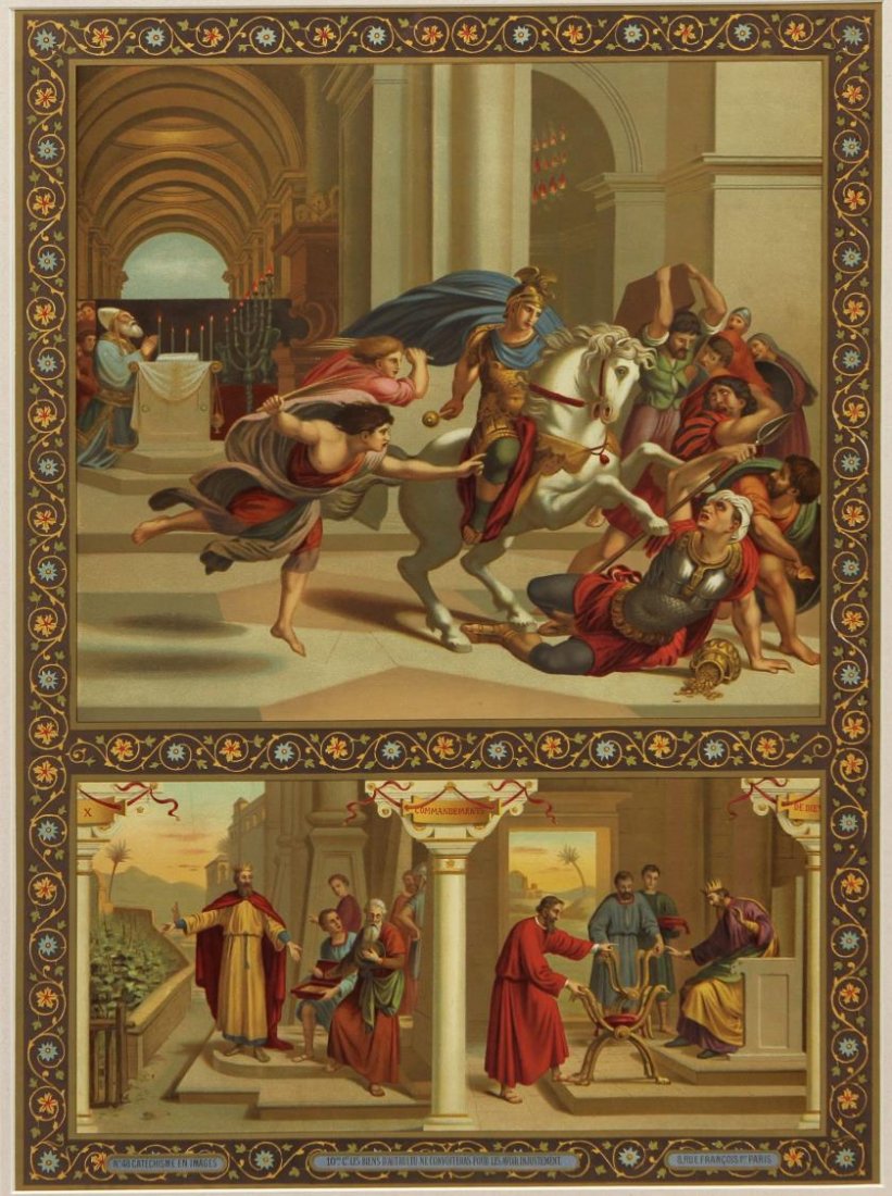 FRENCH ANTIQUE RELIGIOUS PRINT, LES COMMANDEMENTS (1 of 6)