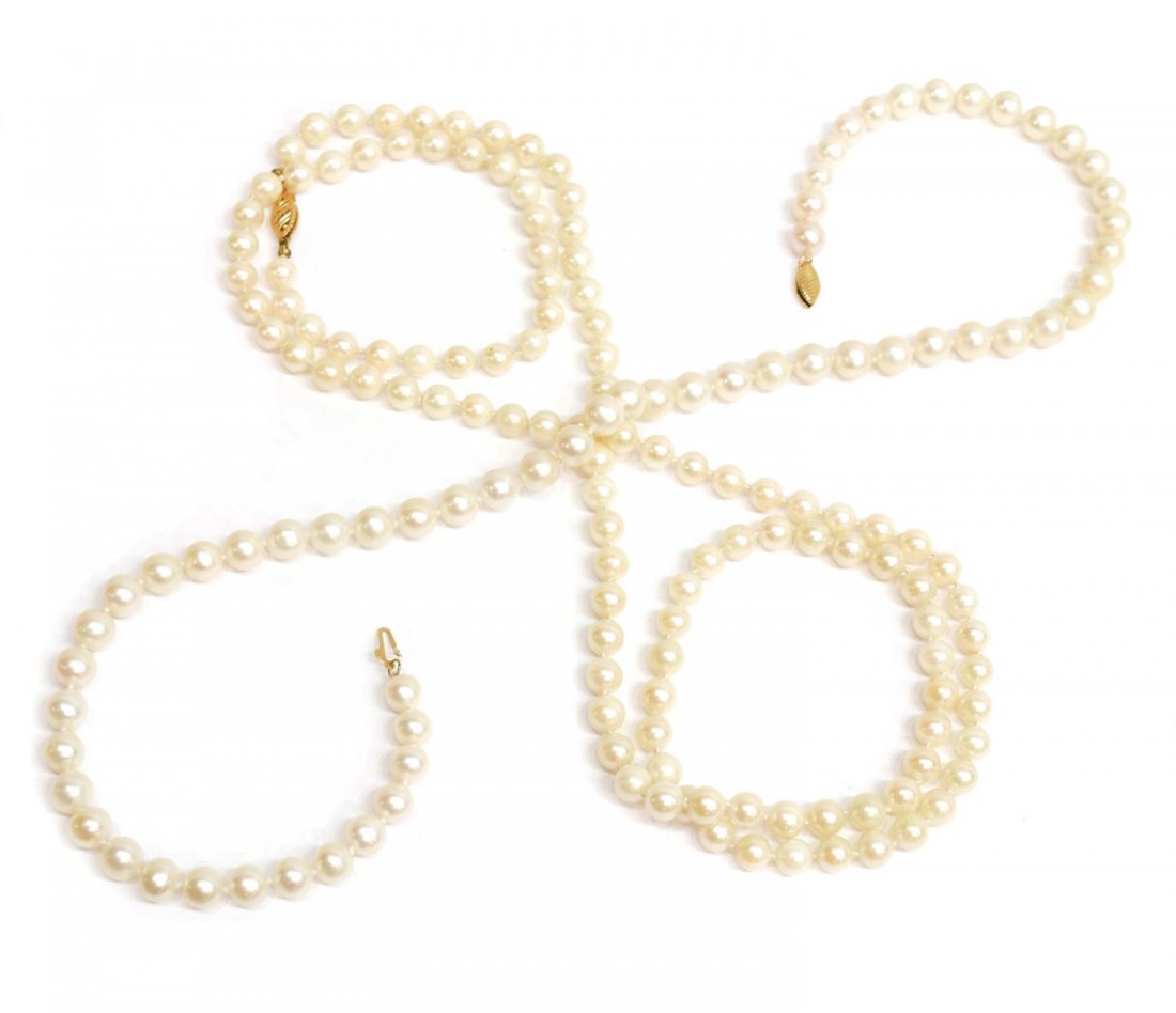 (2) LADIES ESTATE 14KT GOLD & PEARL BEAD NECKLACES (1 of 5)