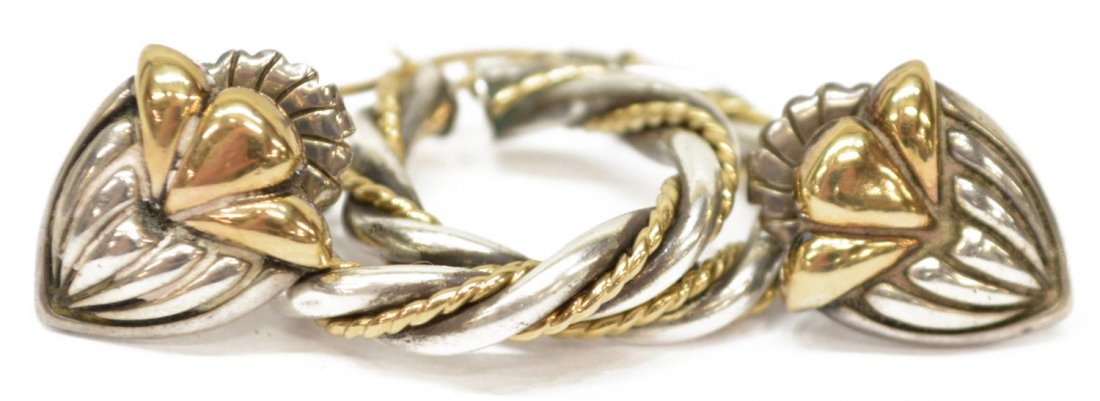 (2 PRS) LADIES ESTATE STLG & YELLOW GOLD EARRINGS (1 of 4)