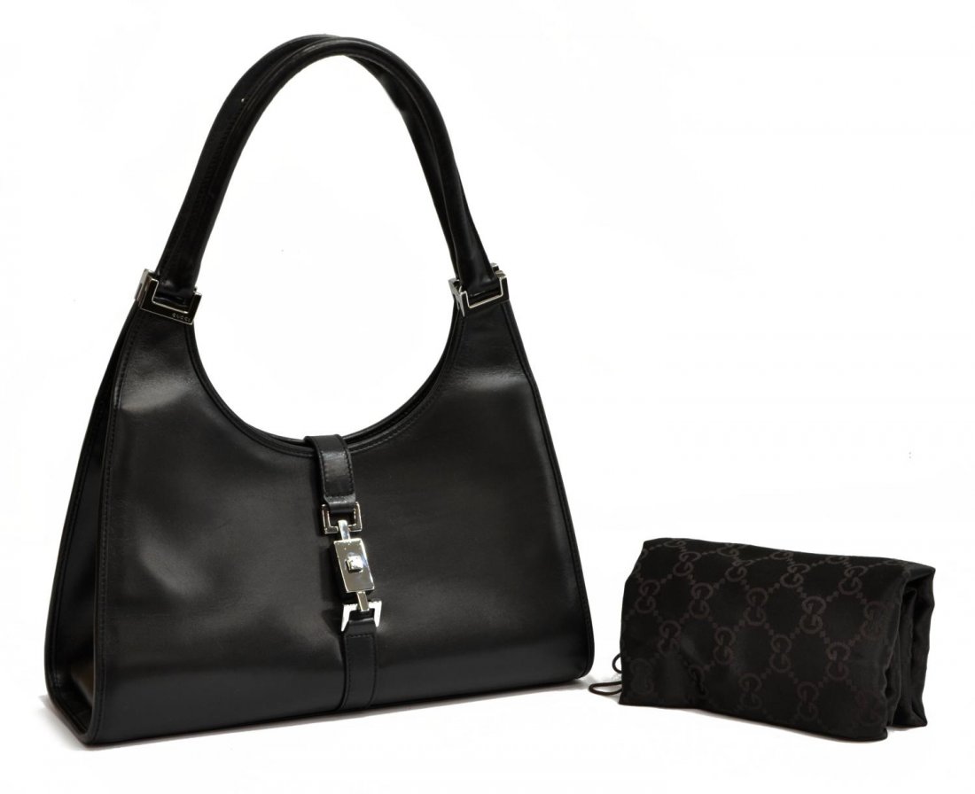 GUCCI 'JACKIE' BLACK SMOOTH LEATHER HANDBAG (1 of 5)