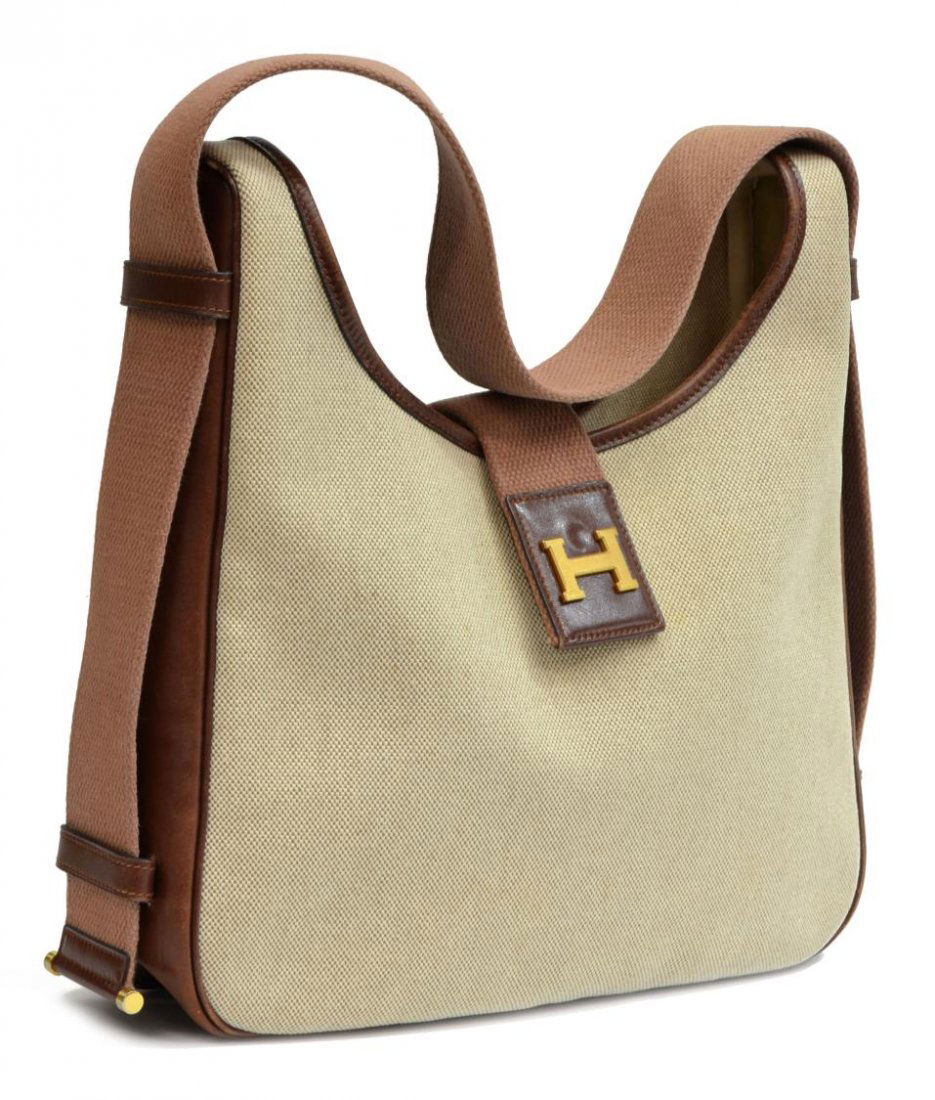 HERMES 'TSAKO' CANVAS & LEATHER SHOULDER BAG (1 of 5)