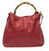 GUCCI RED LEATHER & BAMBOO SHOULDER TOTE BAG - 2