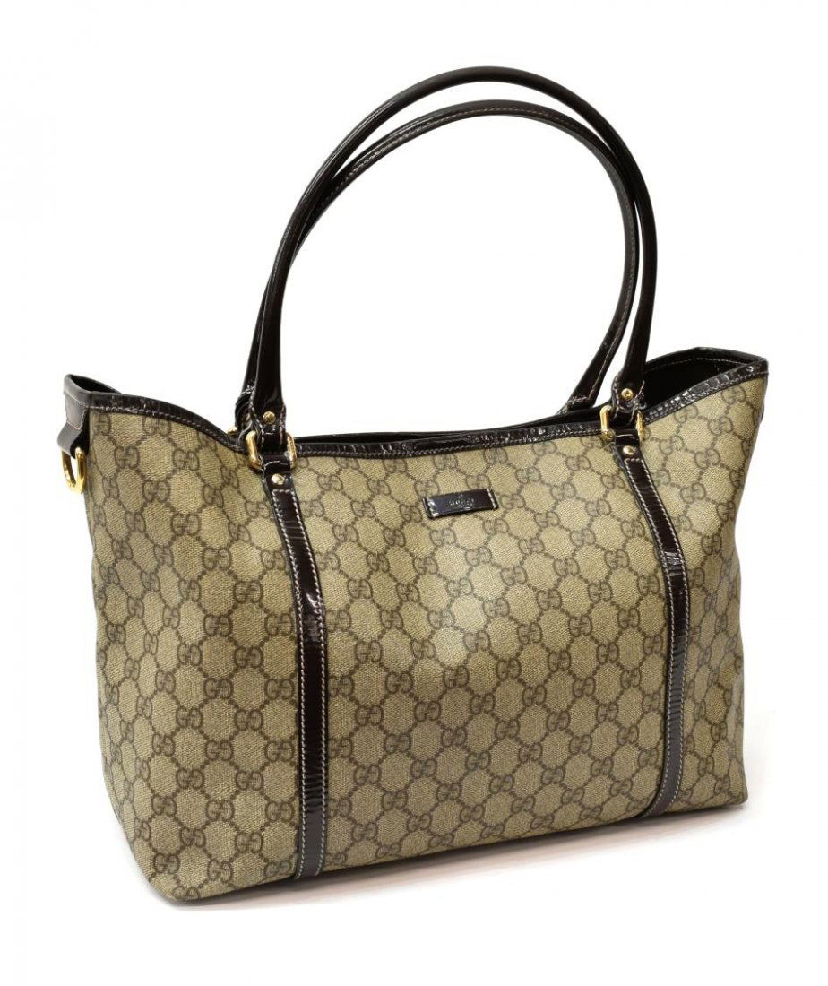 GUCCI 'JOY' BROWN PATENT LEATHER & MONOGRAM TOTE (1 of 5)