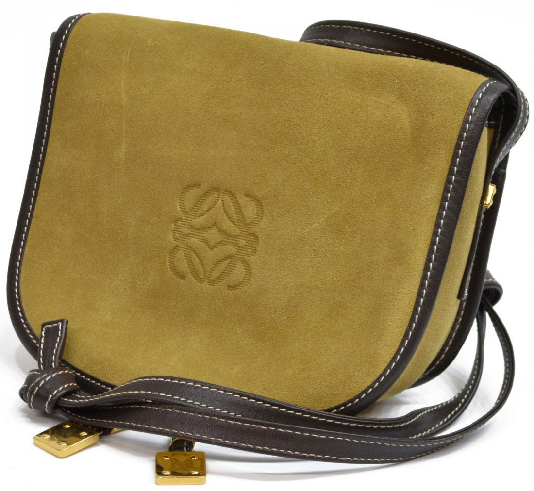 VINTAGE LOEWE TAN SUEDE & LEATHER CROSS BODY BAG (1 of 6)