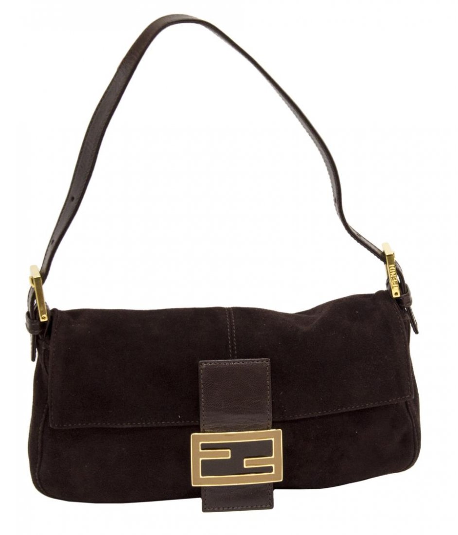 FENDI 'BAGUETTE' DARK BROWN SUEDE SHOULDER BAG (1 of 5)