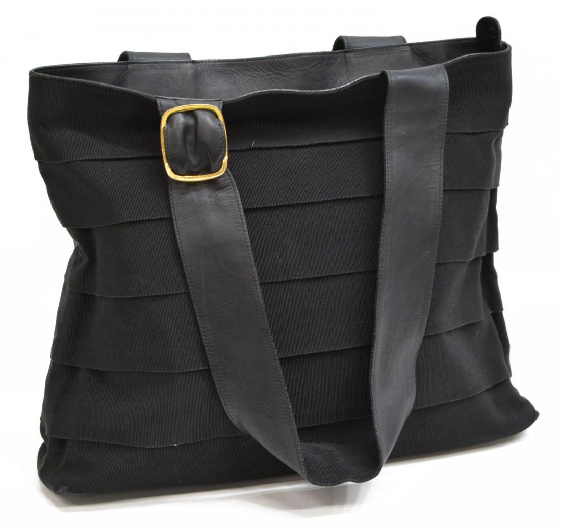 FERRAGAMO BLACK LEATHER & CANVAS TOTE BAG (1 of 6)