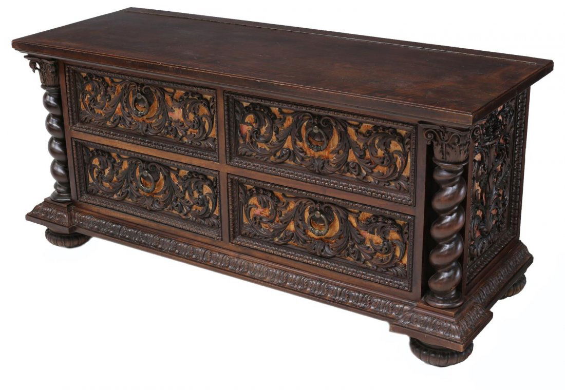 TUSCAN CARVED WALNUT WEDDING CHEST, 19TH CENTURY (1 of 4)