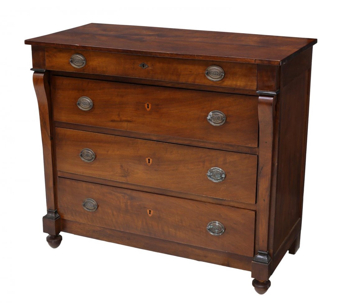 FRENCH EMPIRE MAHOGANY COMMODE, EARLY 19TH C (1 of 3)